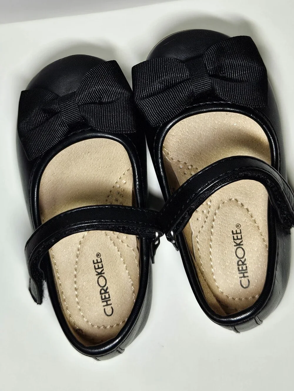 Cherokee Toddler Girls Black Mary Jane Dress Shoes Ribbed Bow Strap Size 5
